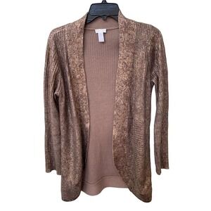 Chico's Women's 0 Gold Shimmer Open Cardigan Sweater I013